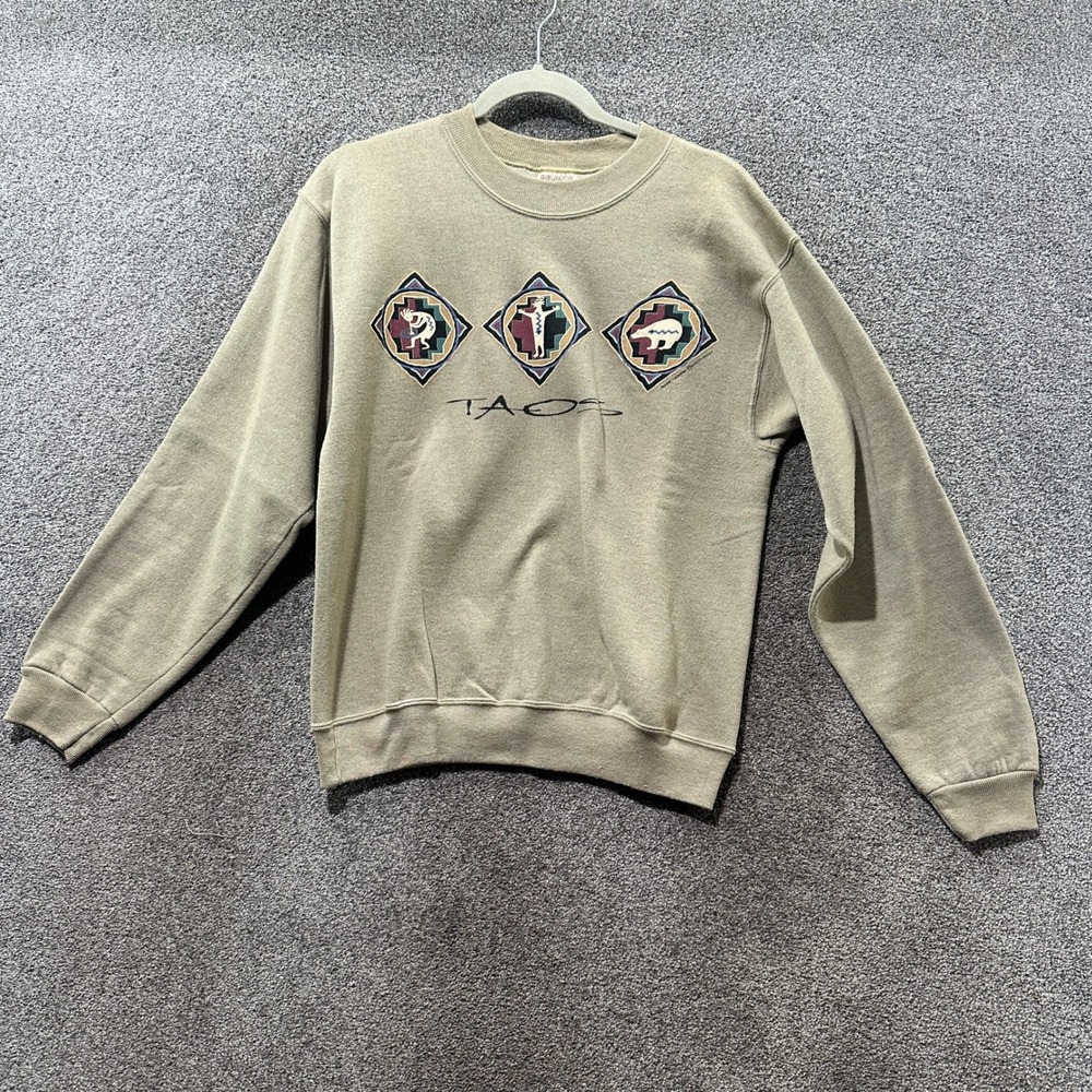 Vintage Prairie Mountain Taos New Mexico Sweatshirt Men Medium Tan Southwest USA